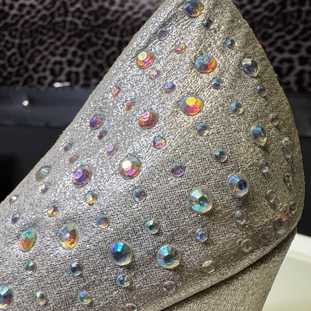 METRO WEDDING HEELS Elegant Silver Peep-Toe Heels SWAROVSKI CRYSTALS - Picture 2 of 10